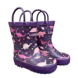 Lone & Cone Rain Boots Toddler 5 Purple Pink Dinosaur Dino Handles Waterproof